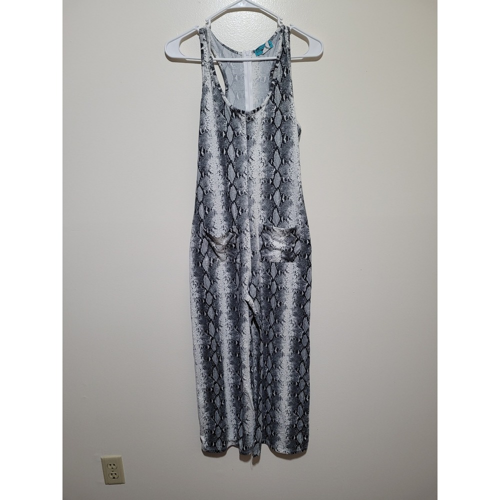 Turquoise Haven Snakeskin Jumpsuit Womens Small Grey‎ Racerback Pocket Wide